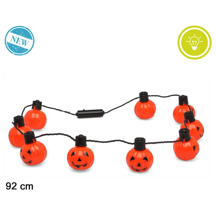 Guirlande décorative 92 cm avec citrouilles oranges et lumière LED pour Halloween
