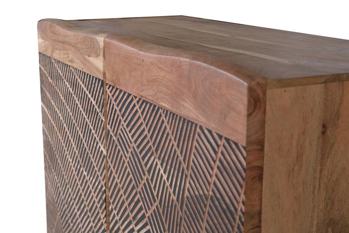 GINER Y COLOMER Buffet en Acacia et Métal Ton Naturel avec Détails Sculptés Main - 90x86x40 cm GINER Y COLOMER Buffet en Acacia et Métal Ton Naturel avec Détails Sculptés Main - 90x86x40 cm
