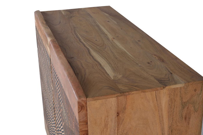 GINER Y COLOMER Buffet en Acacia et Métal Ton Naturel avec Détails Sculptés Main - 90x86x40 cm
