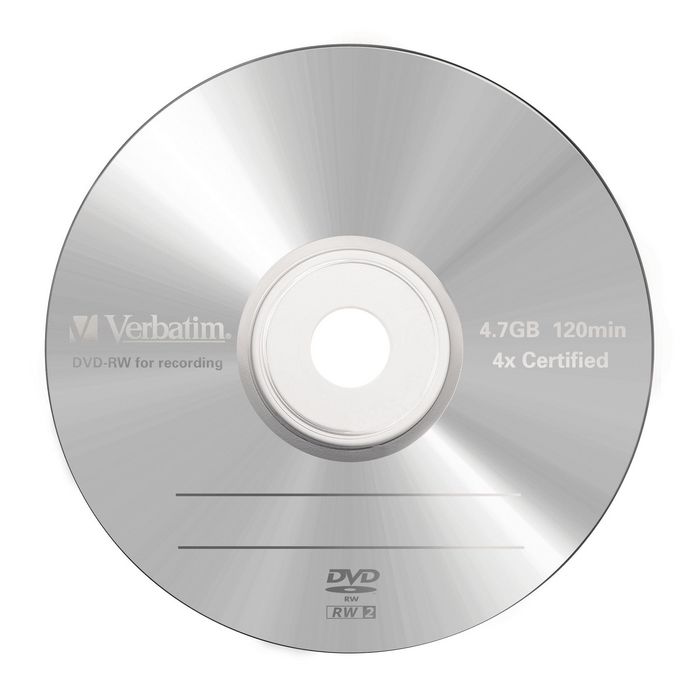 Verbatim Lot de 5 DVD-RW réinscriptibles 4x, Finition argent mat, Compatible pour données, vidéo et musique