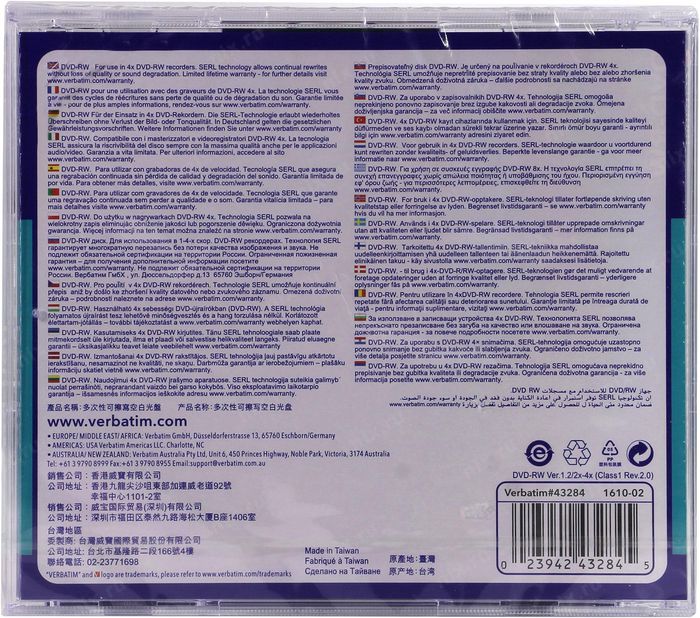Verbatim Lot de 5 DVD-RW réinscriptibles 4x, Finition argent mat, Compatible pour données, vidéo et musique