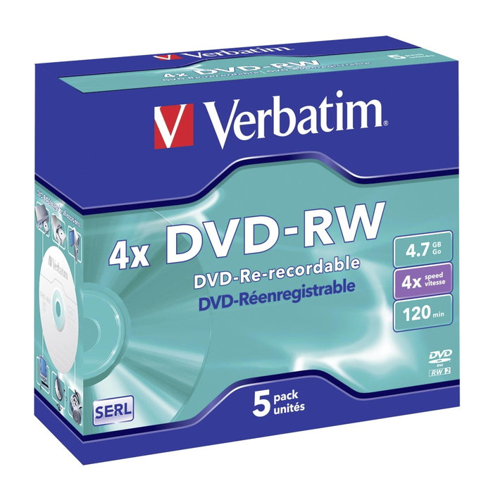 Verbatim DVD-RW Argent mat 4x, Lot de 5 pièces