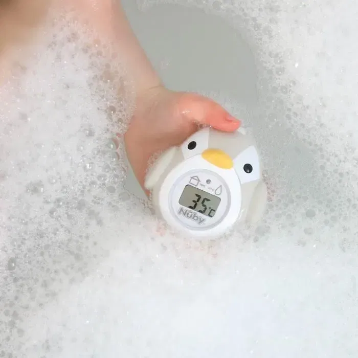 Nuby Thermomètre de Bain pour Bébé avec Écran LCD - Forme Pingouin - Mesure la Température de l'Eau et de la Pièce