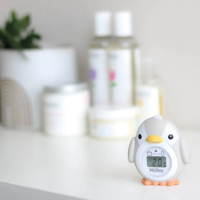 Nuby Thermomètre de Bain pour Bébé avec Écran LCD - Forme Pingouin - Mesure la Température de l'Eau et de la Pièce