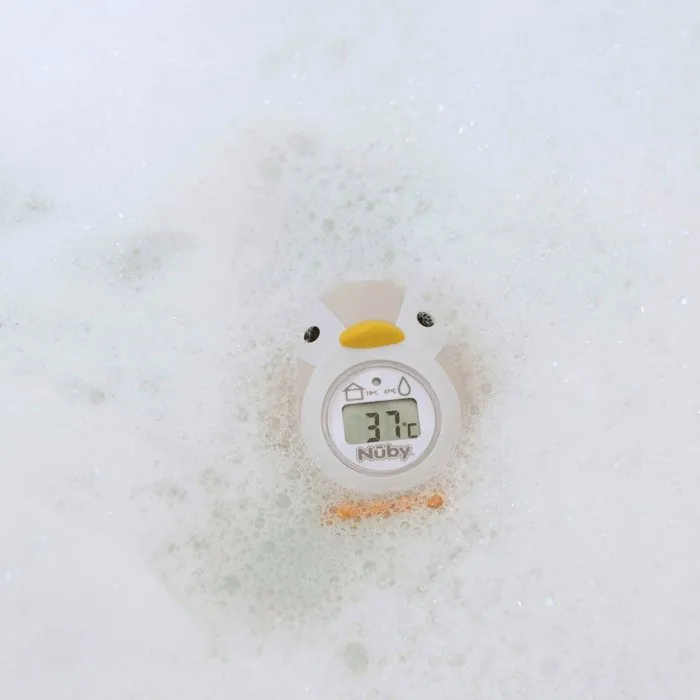 Nuby Thermomètre de Bain pour Bébé avec Écran LCD - Forme Pingouin - Mesure la Température de l'Eau et de la Pièce