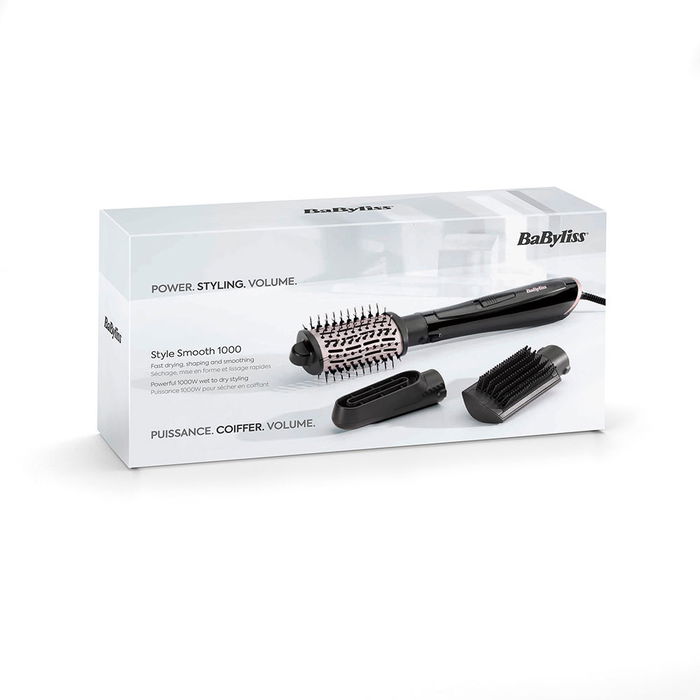 Babyliss Brosse à Air AS128E Style Smooth 1000W Sèche, Lisse et Donne du Volume aux Cheveux avec Technologie Ionique