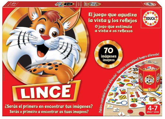 Educa - Jeu de société Lince 70 Images - Version espagnole et anglaise - Jouet éducatif pour enfants de 4 à在林 7 ans - 2 à 4 joueurs