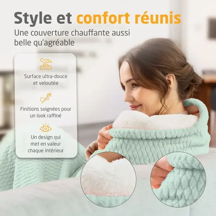 Medisana HB 417 - Couverture chauffante réversible 180 x 130 cm - 9 réglages de température - 120 W - Automatique - Verte