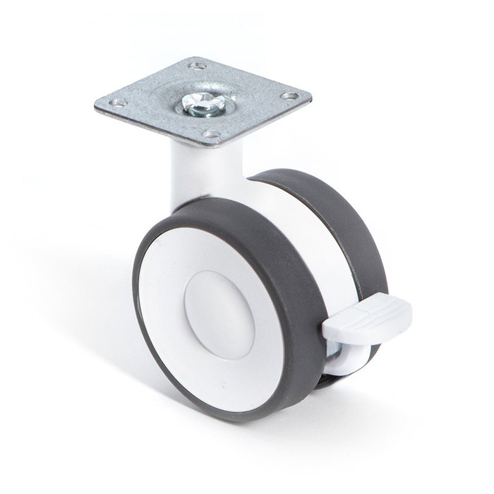 Q&Q Roue pivotante Kroos double anneau Ø60 avec plaque finition blanc frein avec frein Q&Q Roue pivotante Kroos double anneau Ø60 avec plaque finition blanc frein avec frein