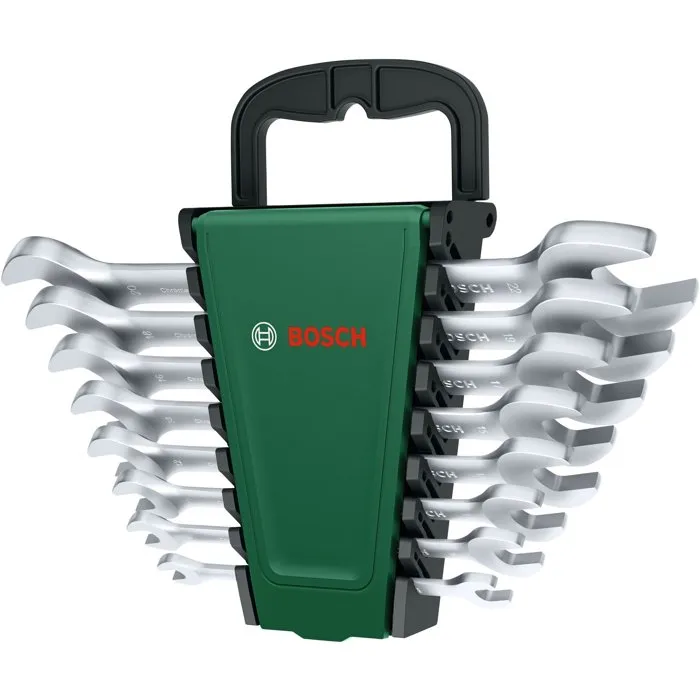 Bosch Jeu de 8 clés plates doubles 6-22 mm acier chrome-vanadium chromé mat Bosch Jeu de 8 clés plates doubles 6-22 mm acier chrome-vanadium chromé mat