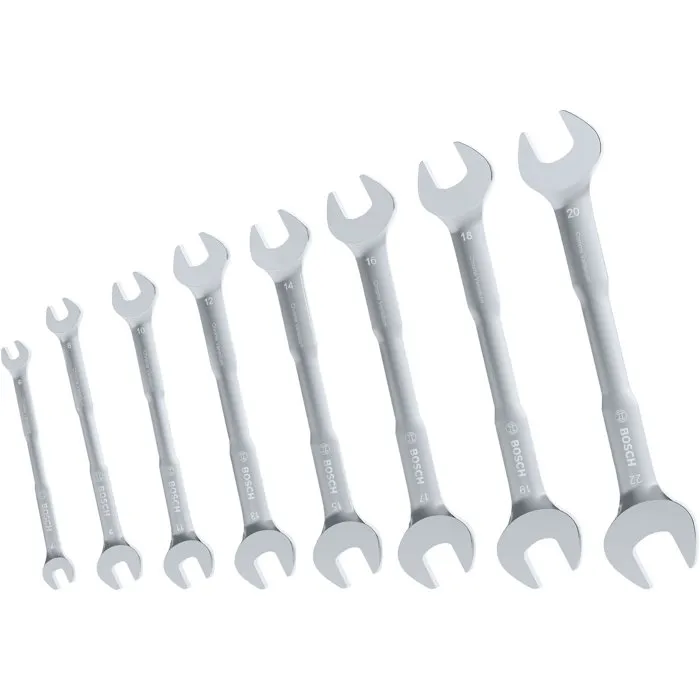 Bosch Jeu de 8 clés plates doubles 6-22 mm acier chrome-vanadium chromé mat Bosch Jeu de 8 clés plates doubles 6-22 mm acier chrome-vanadium chromé mat