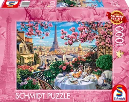 Schmidt Spiele - Puzzle Petit-déjeuner à Paris 1000 Pièces - Dès 12 ans - Paysage détaillé pour la détente