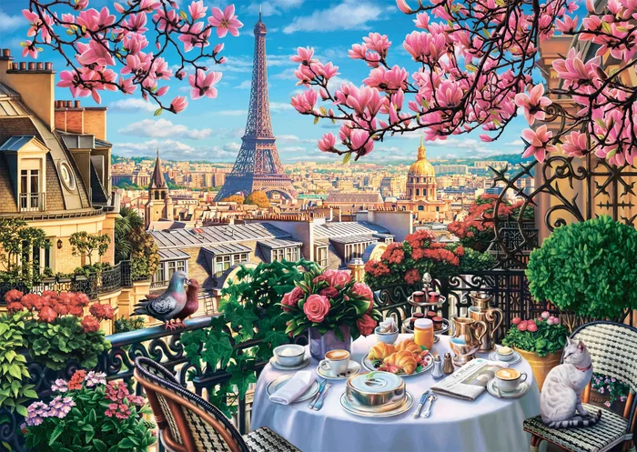 Schmidt Spiele - Puzzle Petit-déjeuner à Paris 1000 Pièces - Dès 12 ans - Paysage détaillé pour la détente