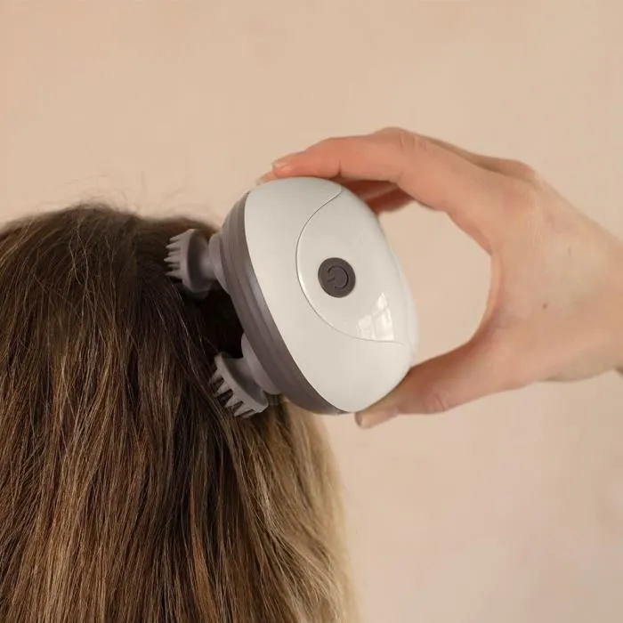 Livoo DOS202 Masseur de tête et cuir chevelu électrique portable, 96 picots, 4 têtes de massage, 3 modes, étanche IPX4, autonomie 2h, couleur gris foncé