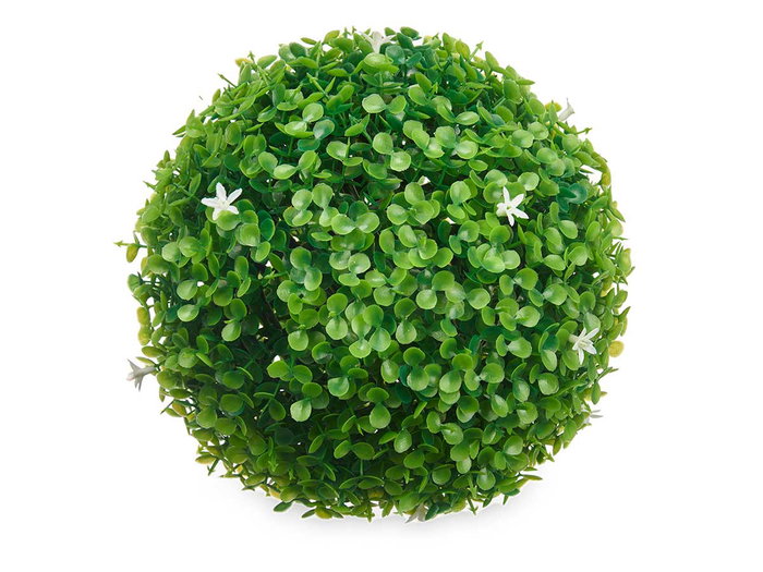 Ibergarden Bola Ronde Décorative 22 cm Feuilles Vertes Fleurs Blanches Plastique (Set de 8)