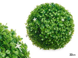 Ibergarden Bola Ronde Décorative 22 cm Feuilles Vertes Fleurs Blanches Plastique (Set de 8)