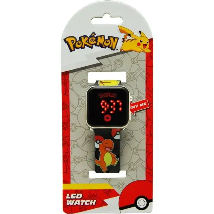 Kids Licensing Montre enfant LED Pokemon POK4322 - Affichage LED, heure/date, fond d'écran interchangeable - Rouge, mouvement Quartz - Pile incluse