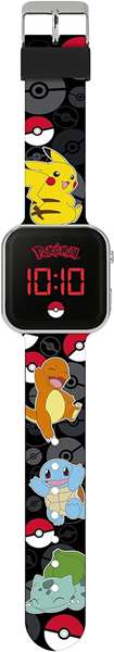 Kids Licensing Montre enfant LED Pokemon POK4322 - Affichage LED, heure/date, fond d'écran interchangeable - Rouge, mouvement Quartz - Pile incluse