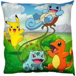 Pokemon Coussin double face Pikachu et Starter 1G II - 40 x 40 cm
