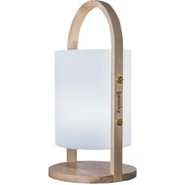 LUMISKY Woody - Lanterne extérieure LED sans fil - Blanc, design scandinave, poignée en bois - Autonomie 10h