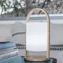 LUMISKY Woody - Lanterne extérieure LED sans fil - Blanc, design scandinave, poignée en bois - Autonomie 10h