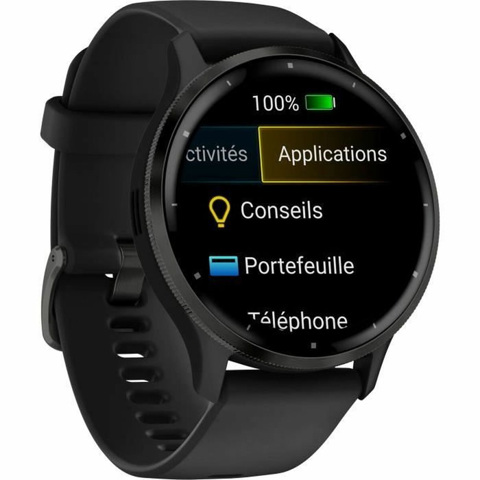Garmin Venu 3, Bracelet Silicone Noir, Écran AMOLED 1,4 po