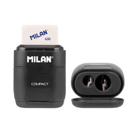Milán Afilaborra compact shadow noir avec 2 gommes de rechange et taille-crayon double