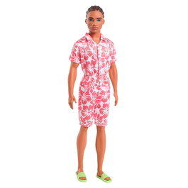 Mattel Ken Fashionistas - Poupée Ken avec short hawaïen à motif blanc et corail, cheveux tressés et sandales vertes, jouet pour enfants dès 3 ans