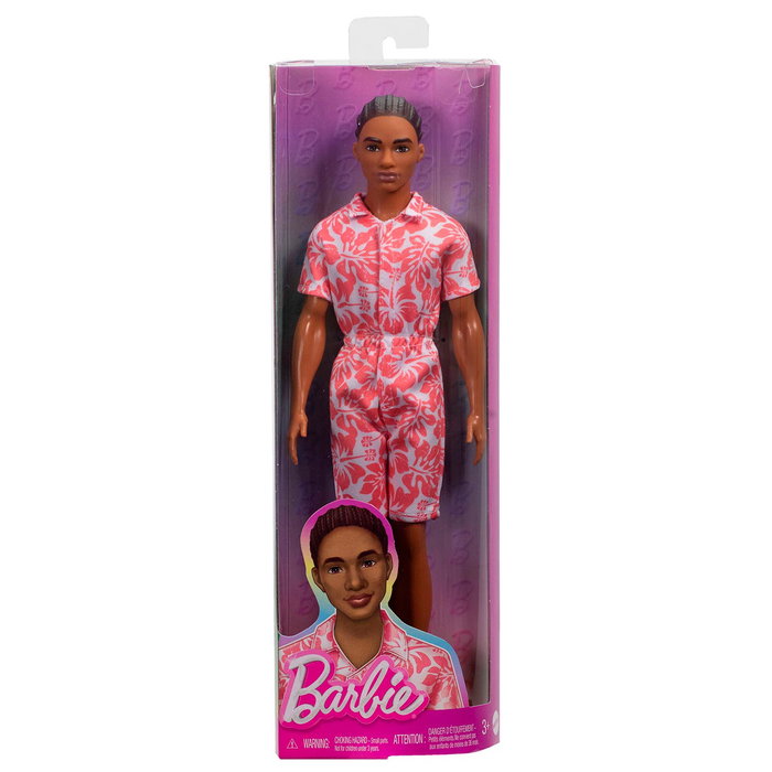 Mattel Ken Fashionistas - Poupée Ken avec short hawaïen à motif blanc et corail, cheveux tressés et sandales vertes, jouet pour enfants dès 3 ans Mattel Ken Fashionistas - Poupée Ken avec short hawaïen à motif blanc et corail, cheveux tressés et sandales vertes, jouet pour enfants dès 3 ans