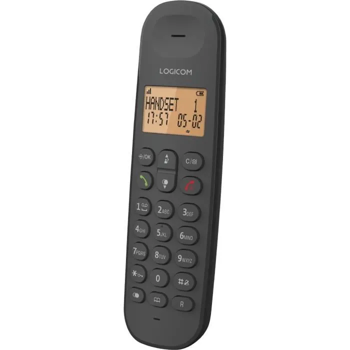 LOGICOM Téléphone fixe sans fil DECT ILOA 150 SOLO - Ardoise - Fonction mains libres - Affichage appelant - 7h autonomie