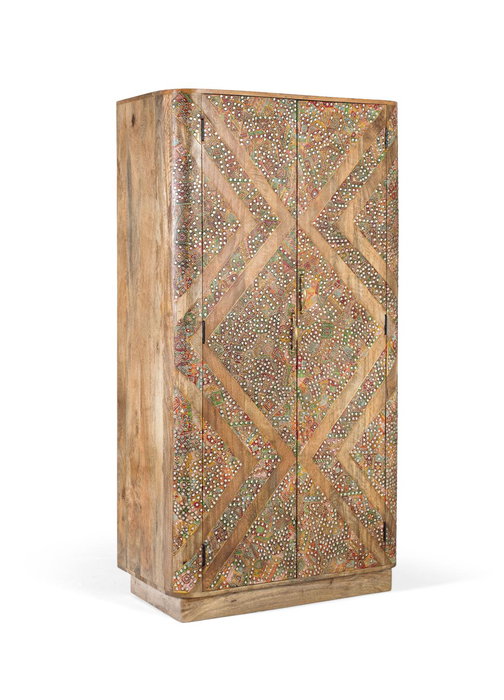GINER Y COLOMER - Armoire en Bois de Mango Massif avec 2 Portes 170 cm - Décoration à Incrustations et Miroirs - Naturel - Pour Salon ou Chambre GINER Y COLOMER - Armoire en Bois de Mango Massif avec 2 Portes 170 cm - Décoration à Incrustations et Miroirs - Naturel - Pour Salon ou Chambre