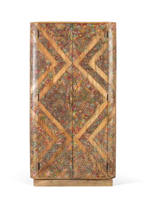 GINER Y COLOMER - Armoire en Bois de Mango Massif avec 2 Portes 170 cm - Décoration à Incrustations et Miroirs - Naturel - Pour Salon ou Chambre GINER Y COLOMER - Armoire en Bois de Mango Massif avec 2 Portes 170 cm - Décoration à Incrustations et Miroirs - Naturel - Pour Salon ou Chambre