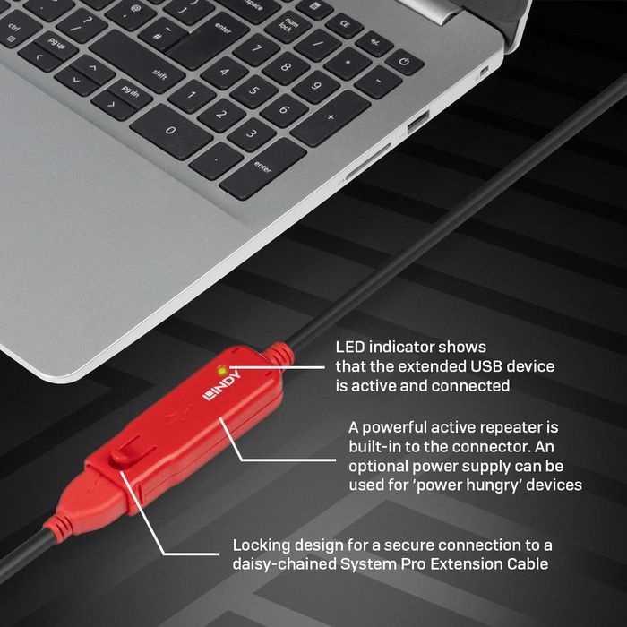 Lindy Rallonge active USB 2.0 Pro avec hub, 12 m, extension câble répéteur pour périphériques jusqu'à 480 Mbit/s