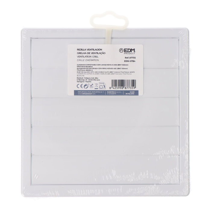 Grille de ventilation EDM 87735 Blanc Ø 10 cm 17 x 17 cm Grille de ventilation EDM 87735 Blanc Ø 10 cm 17 x 17 cm