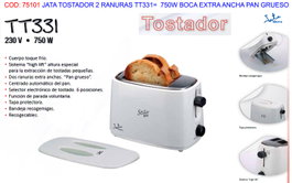JATA TT331 Grille-pain 2 fentes extra larges pour pain épais, 750W