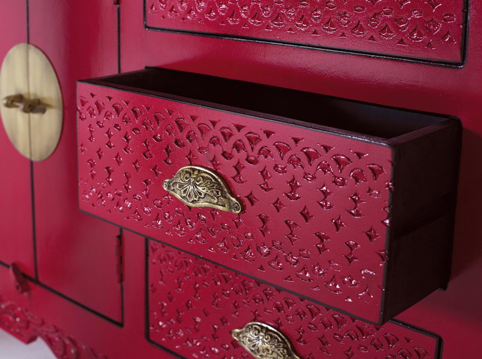 GINER Y COLOMER Buffet 2 portes et 3 tiroirs en bois de manguier rouge - 180 cm de long, 84 cm de haut, 40 cm de large