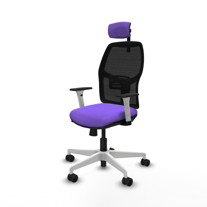 Chaise Alfera Synchrone/Traslack Maille/tissu Violet Maille Noir Structure polyamide blanc Accoudoirs noirs et blancs Appui-tête 2D Roulettes 65mm nylon