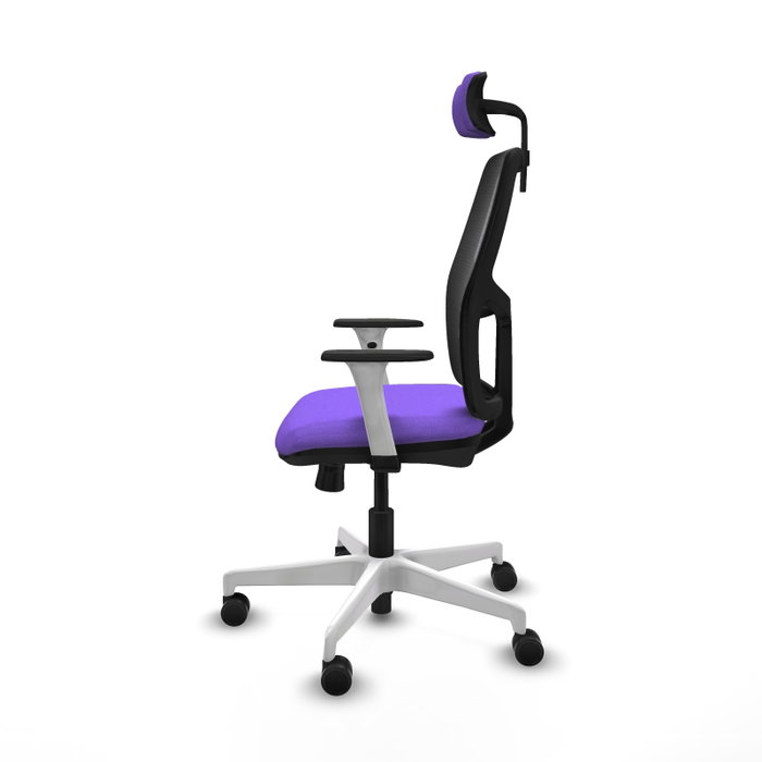 Chaise Alfera Synchrone/Traslack Maille/tissu Violet Maille Noir Structure polyamide blanc Accoudoirs noirs et blancs Appui-tête 2D Roulettes 65mm nylon
