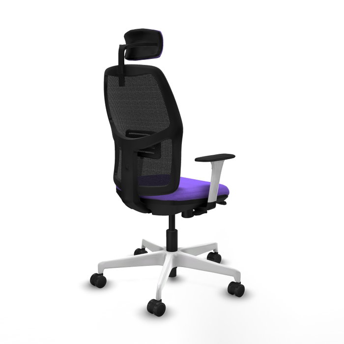 Chaise Alfera Synchrone/Traslack Maille/tissu Violet Maille Noir Structure polyamide blanc Accoudoirs noirs et blancs Appui-tête 2D Roulettes 65mm nylon