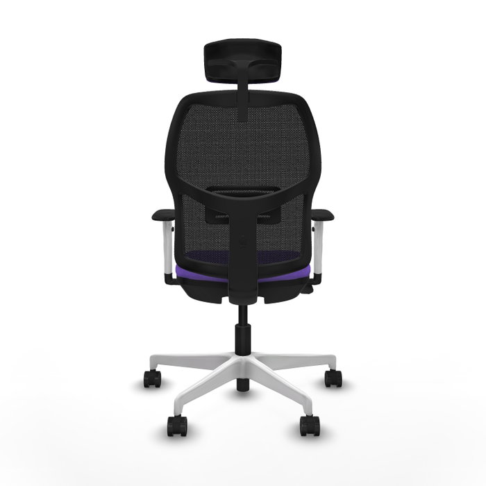 Chaise Alfera Synchrone/Traslack Maille/tissu Violet Maille Noir Structure polyamide blanc Accoudoirs noirs et blancs Appui-tête 2D Roulettes 65mm nylon