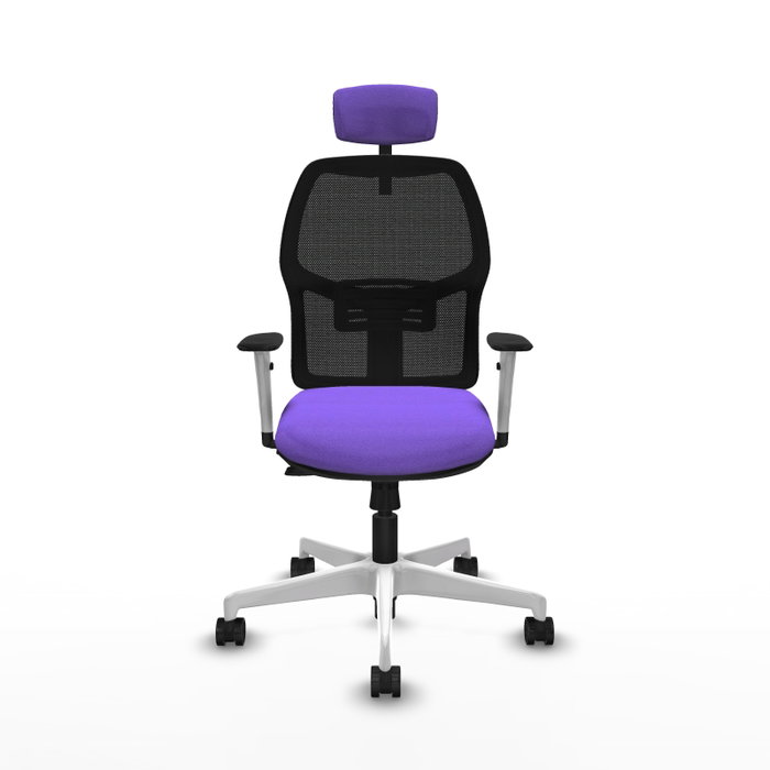 Chaise Alfera Synchrone/Traslack Maille/tissu Violet Maille Noir Structure polyamide blanc Accoudoirs noirs et blancs Appui-tête 2D Roulettes 65mm nylon