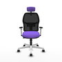 Chaise Alfera Synchrone/Traslack Maille/tissu Violet Maille Noir Structure polyamide blanc Accoudoirs noirs et blancs Appui-tête 2D Roulettes 65mm nylon