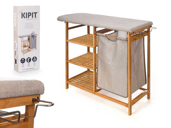 Kipit Planche à repasser en bambou avec tiroirs, crème, 89 x 12 x 34 cm Kipit Planche à repasser en bambou avec tiroirs, crème, 89 x 12 x 34 cm