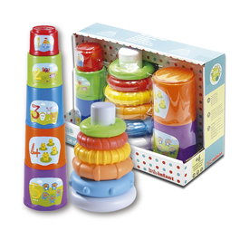 TACHAN Set Pyramide + Cubes Apilables 2 en 1 Jouet d'Éveil Multilingue pour Bébé à partir de 6 Mois - Pl201204