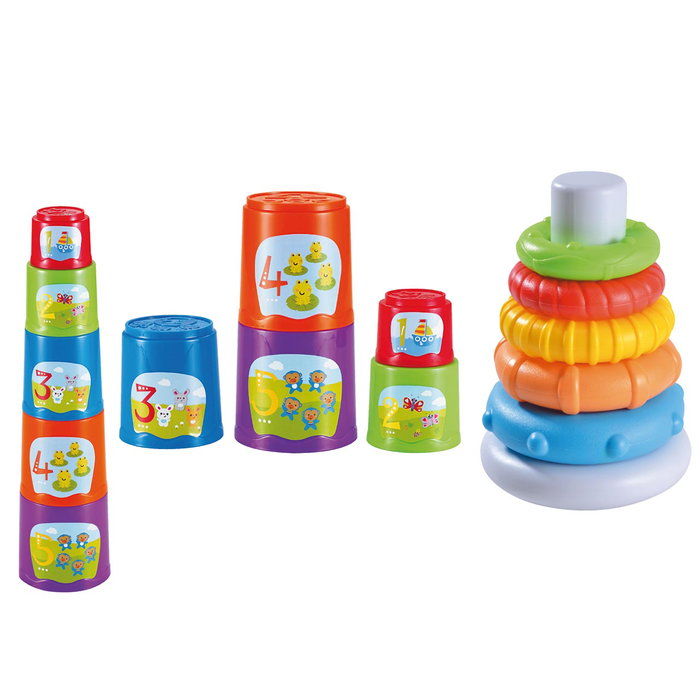 TACHAN Set Pyramide + Cubes Apilables 2 en 1 Jouet d'Éveil Multilingue pour Bébé à partir de 6 Mois - Pl201204