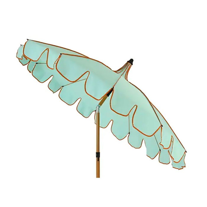Outdoor Living By Decoris Parasol réglable vert d'eau bordure corail Ø195 x 215 cm avec protection UV30+, pliable