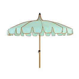Outdoor Living By Decoris Parasol réglable vert d'eau bordure corail Ø195 x 215 cm avec protection UV30+, pliable