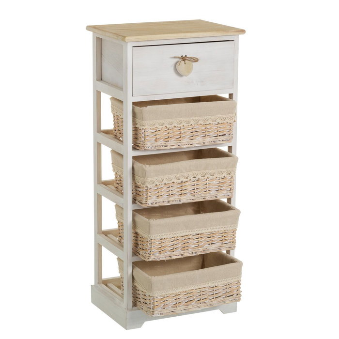 BigBuy Home Caisson à Tiroirs SWEET HEART Crème Naturel