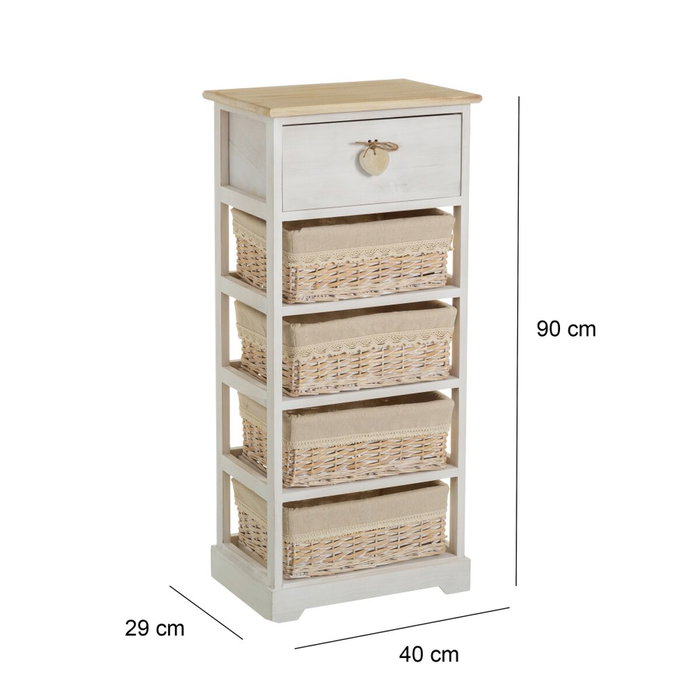 BigBuy Home Caisson à Tiroirs SWEET HEART Crème Naturel