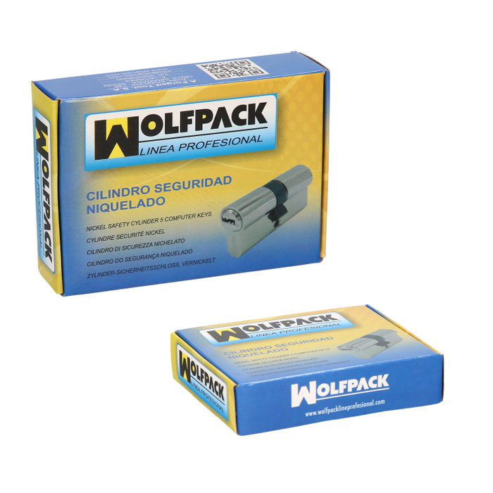 WOLFPACK LINEA PROFESIONAL Cylindre de sécurité 30x30 mm avec came longue nickelé et 5 clés